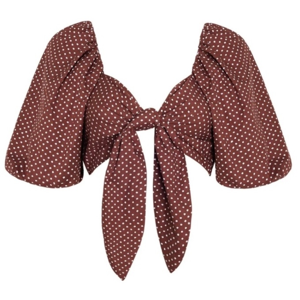 Faithful the Brand Raylee Crop Top Small Polka Dot Puff Sleeves Tie front XS 2